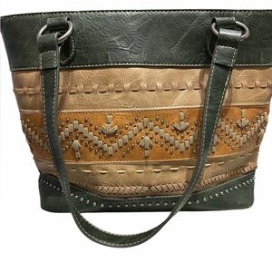 Montana West green faux leather tote bag purse Southwestern